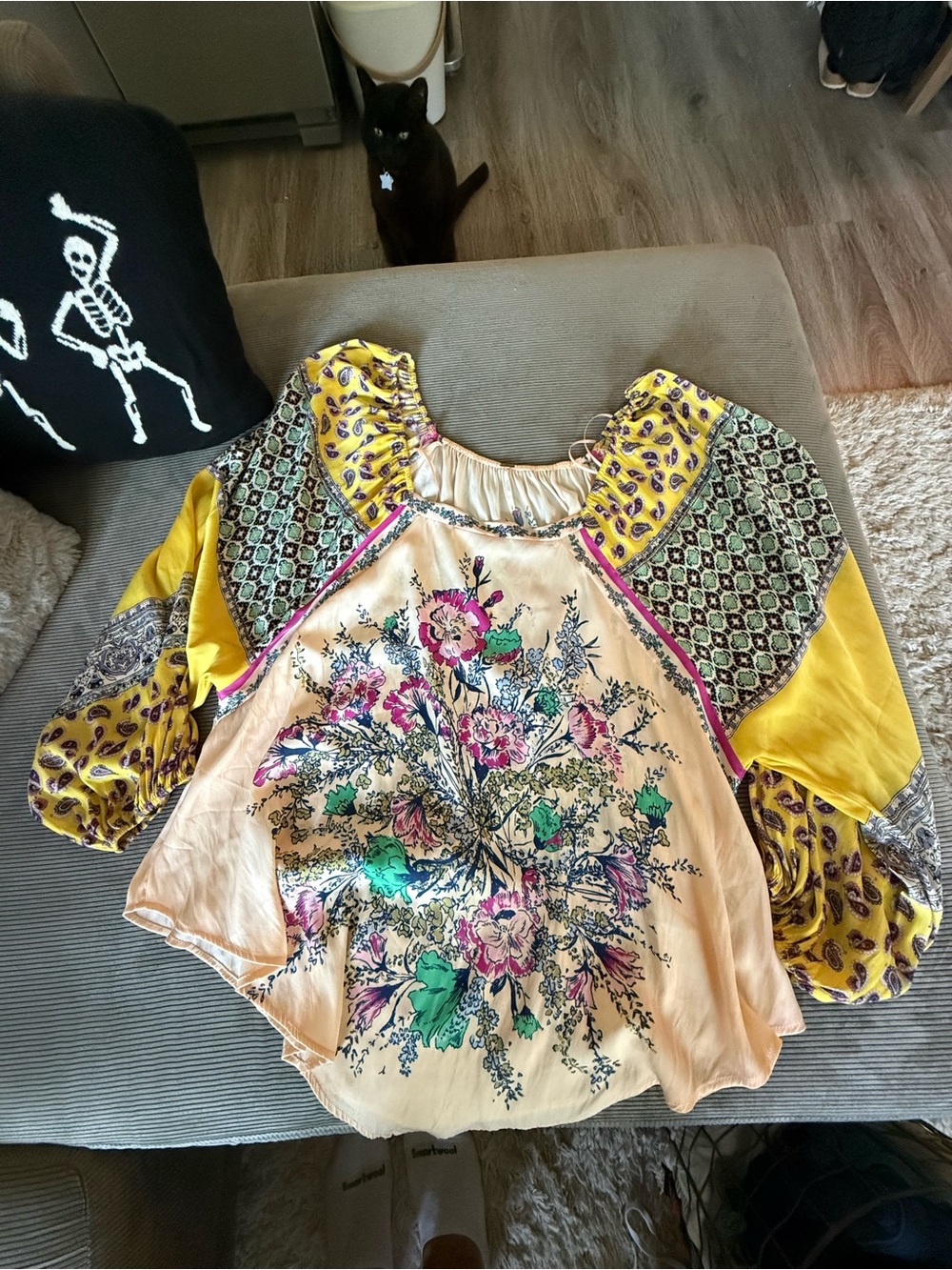 Free People Satin Boho Flowy Top size L